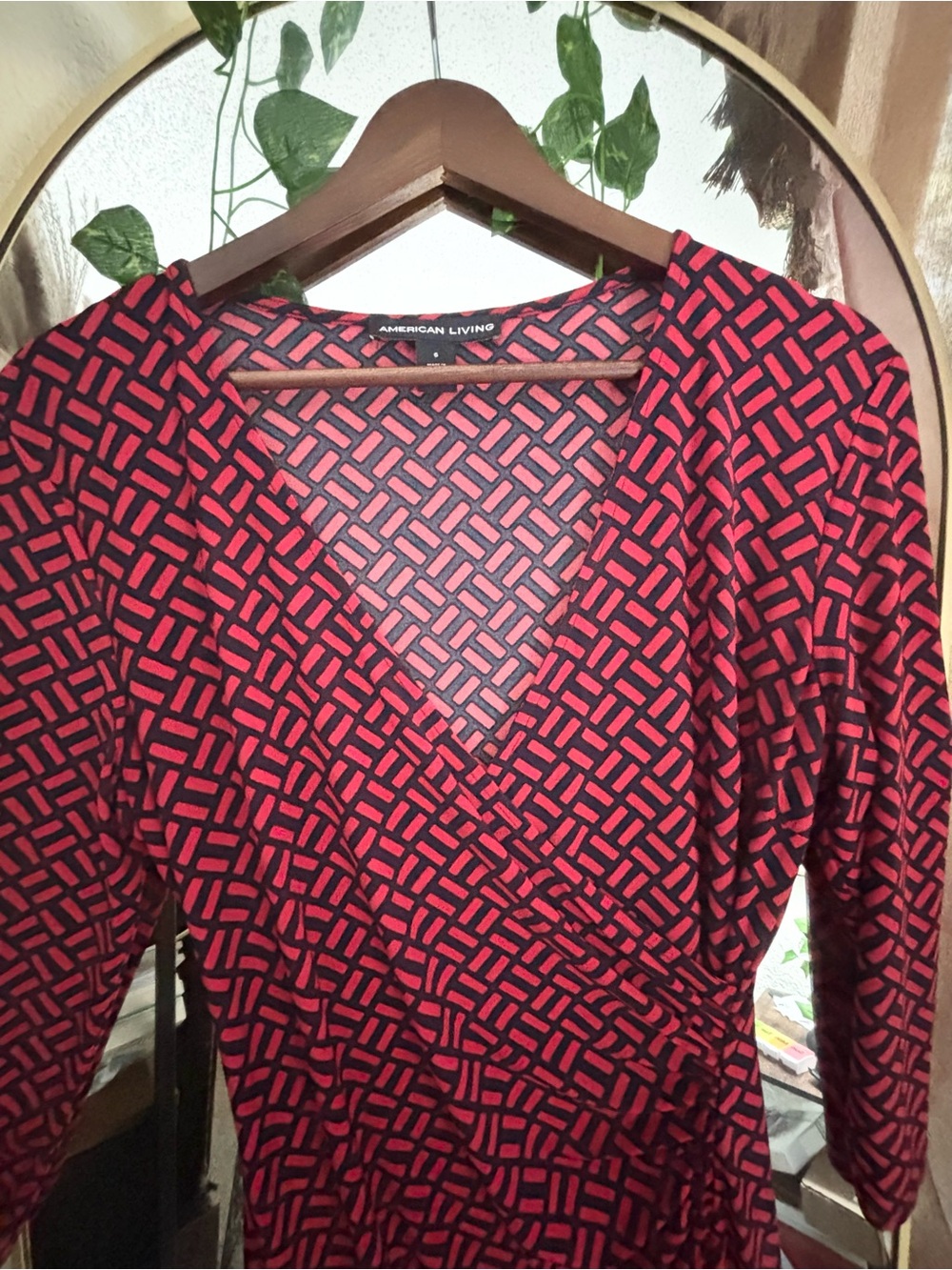 American Living Geometric Faux Wrap Dress Size 6 - Ruched Midi Workwear